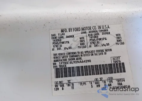 2002 Ford F-150 Lariat/Xl/Xlt from USA, damaged, VIN 1FTRX18L92NA64390